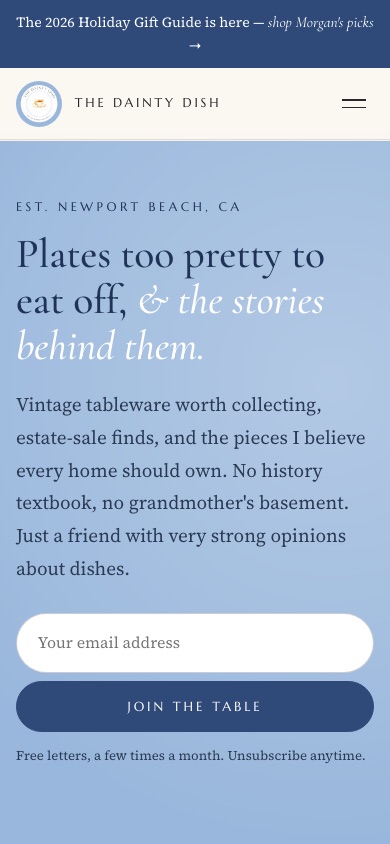 The Dainty Dish website on a phone