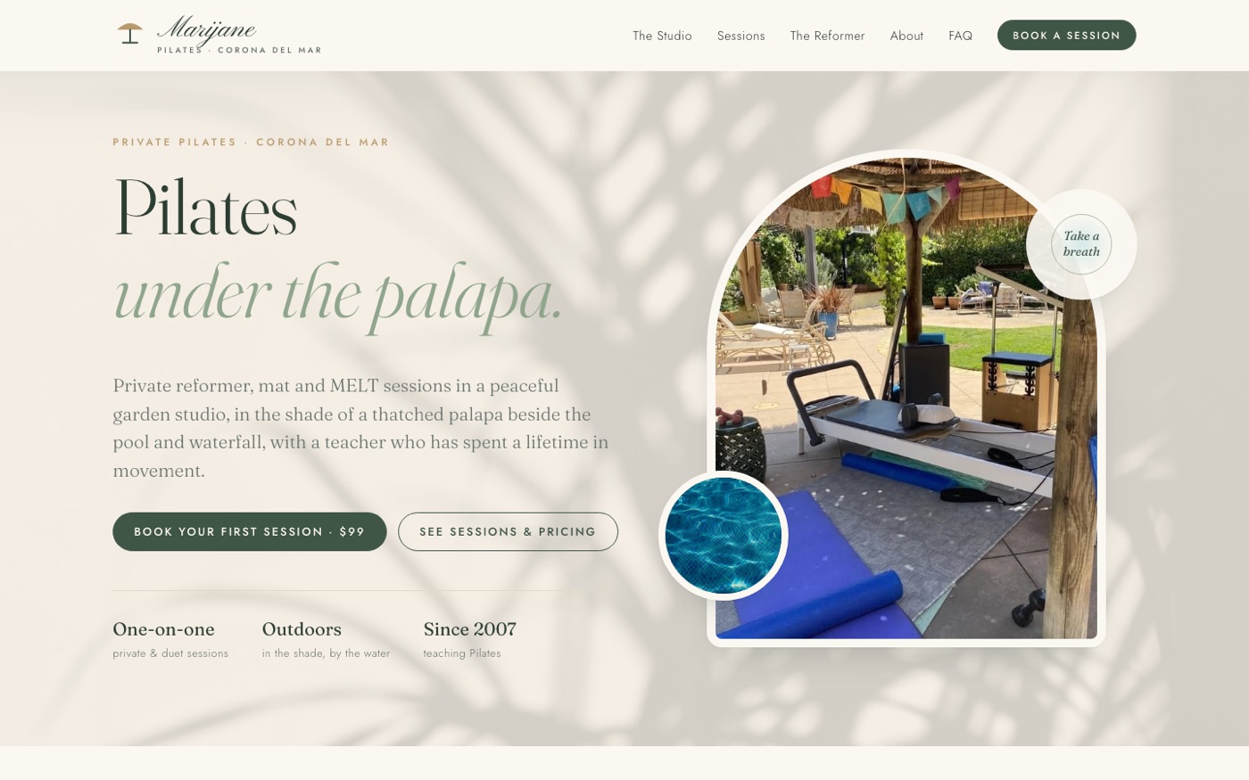 Marijane Pilates website on a desktop